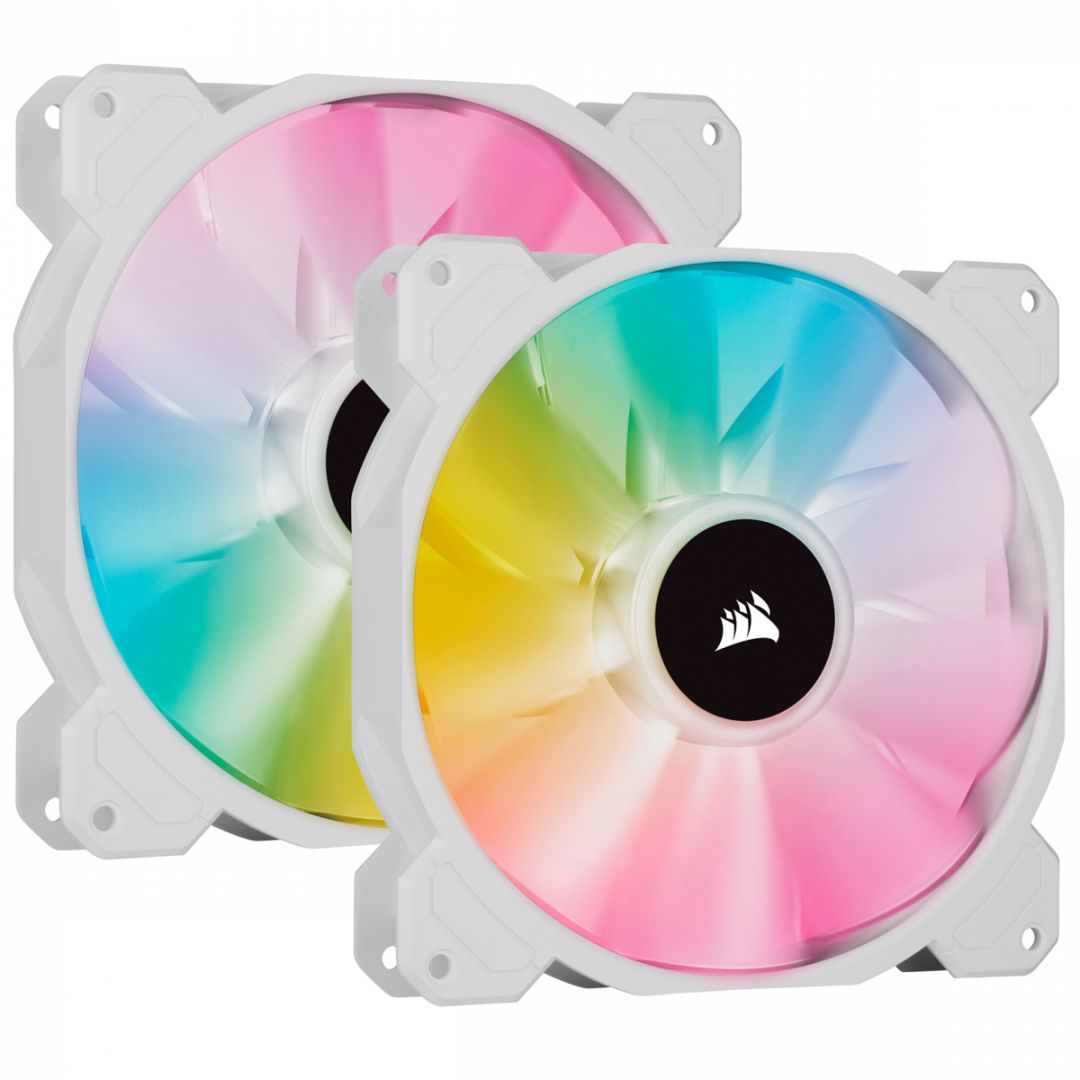 Ventilátorok, Hűtők, Előlapi panelek Corsair iCUE SP140 RGB ELITE Performance 140mm White PWM Fan Dual Fan Kit with Lighting Node CORE