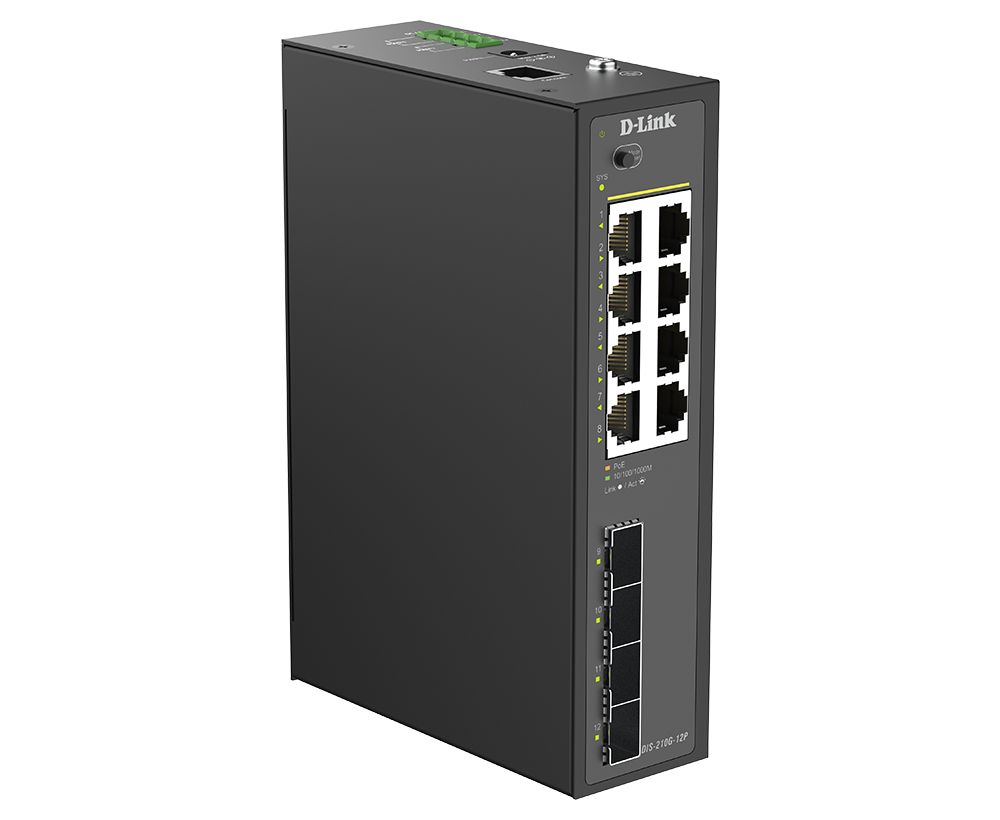Switch D-Link DIS-210G-12P 12-Port Industrial Gigabit Smart Managed PoE+ Switch with 4 SFP
