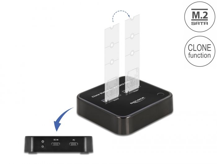 Mobilrack / Beépítő keret DeLock M.2 Docking Station for 2 x M.2 SATA SSD with Clone function Mobilrack / Beépítő keret DeLock M.2 Docking Station for 2 x M.2 SATA SSD with Clone function