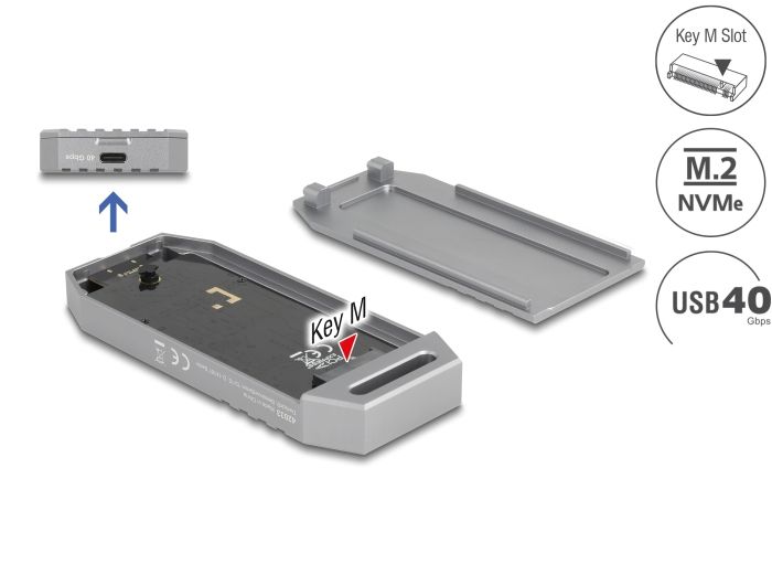 Mobilrack / Beépítő keret DeLock M.2 NVMe SSD Enclosure USB 40 Gbps tool free