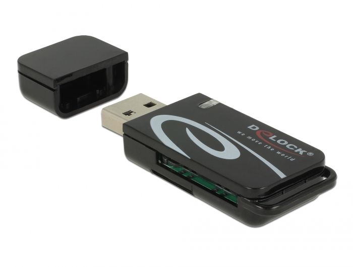 Kártyaolvasó DeLock Mini USB 2.0 with SD and Micro SD Slot Card Reader Black Kártyaolvasó DeLock Mini USB 2.0 with SD and Micro SD Slot Card Reader Black