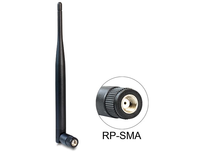 Antenna DeLock WLAN 802.11 b/g/n Antenna RP-SMA plug 5 dBi omnidirectional with tilt joint Black Antenna DeLock WLAN 802.11 b/g/n Antenna RP-SMA plug 5 dBi omnidirectional with tilt joint Black