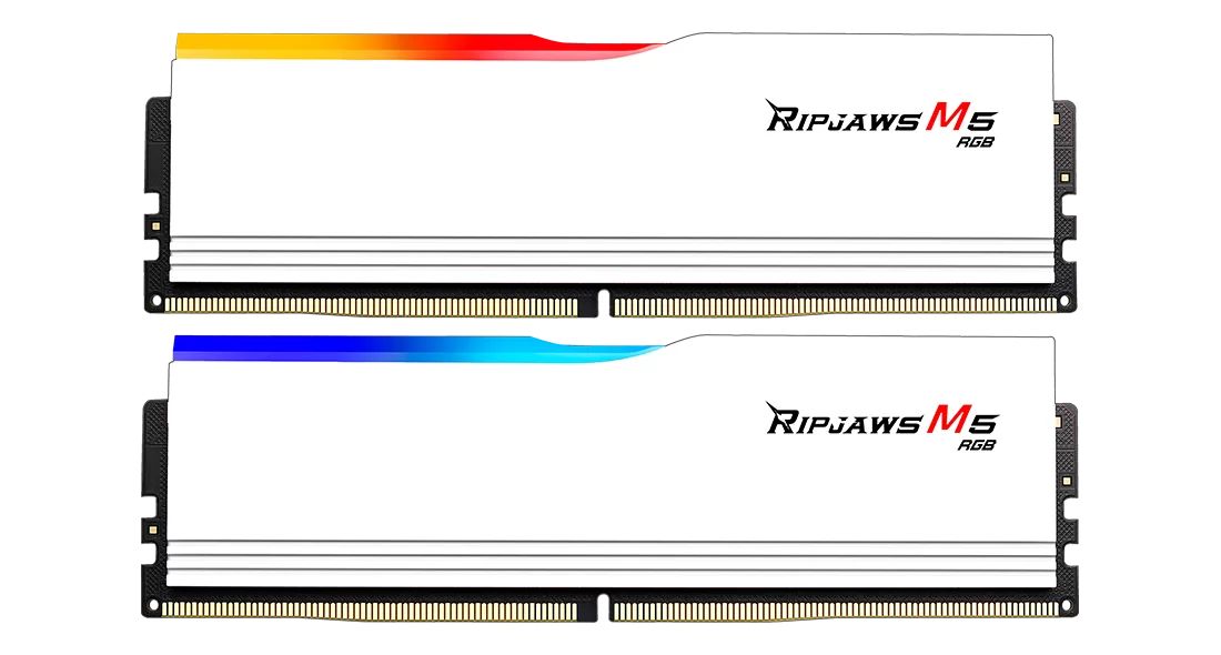 Memória G.SKILL 48GB DDR5 6000MHz Kit(2x24GB) Ripjaws M5 RGB White Memória G.SKILL 48GB DDR5 6000MHz Kit(2x24GB) Ripjaws M5 RGB White