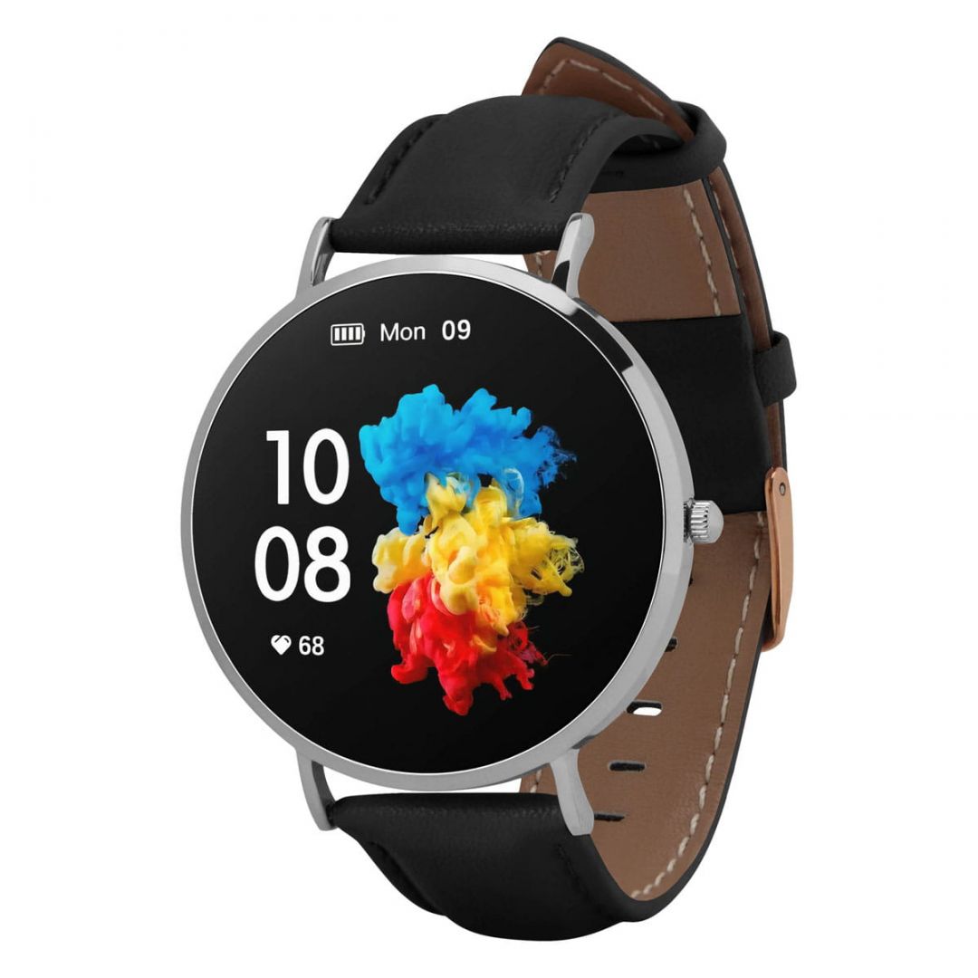GARETT VERONA Smartwatch Silver Black Leather GARETT VERONA Smartwatch Silver Black Leather