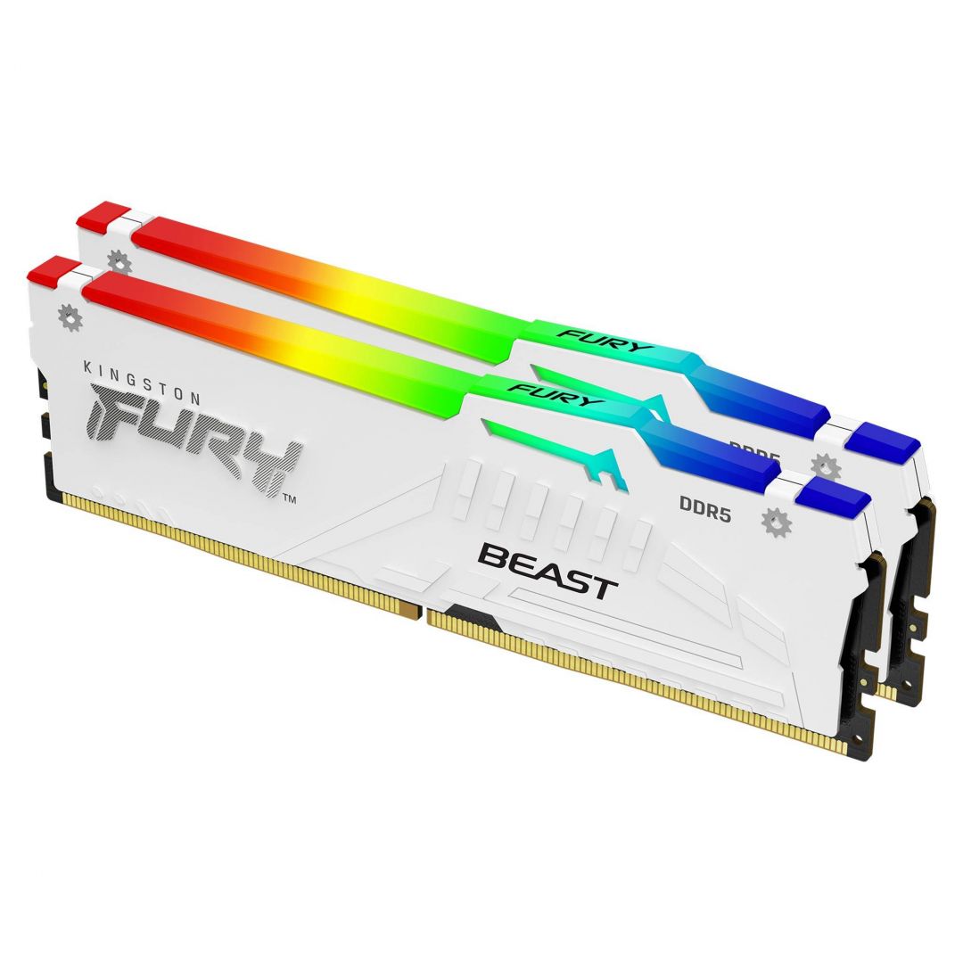 Memória Kingston 64GB DDR5 5600MHz Kit(2x32GB) Fury Beast RGB Expo White Memória Kingston 64GB DDR5 5600MHz Kit(2x32GB) Fury Beast RGB Expo White