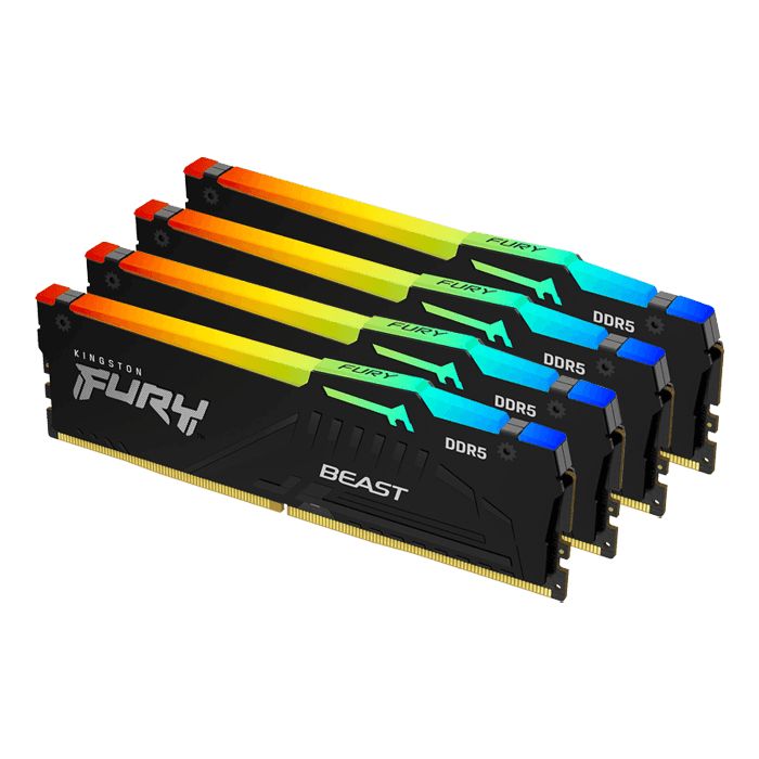 Memória Kingston 64GB DDR5 6000MHz Kit(4x16GB) Fury Beast RGB Black