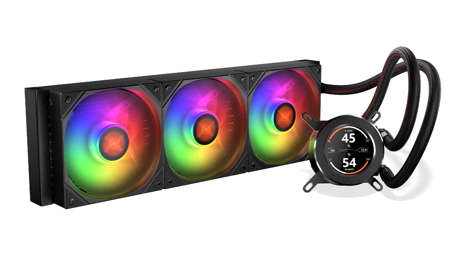 Ventilátorok, Hűtők, Előlapi panelek KRUX HydroGlance 360 ARGB LCD Black
