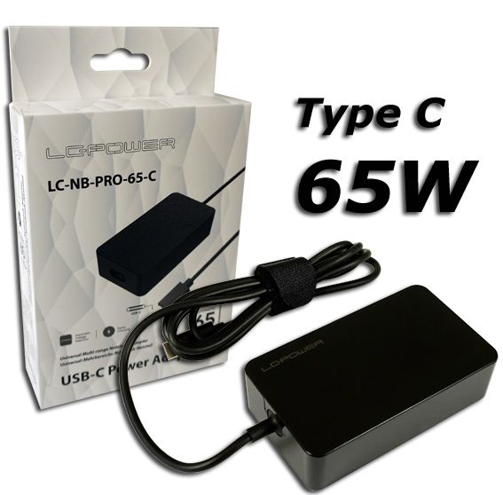Notebook kiegészítő LC Power LC-NB-GAN-65-C 65W USB-C Notebook Power Adapter Black Notebook kiegészítő LC Power LC-NB-GAN-65-C 65W USB-C Notebook Power Adapter Black