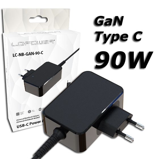 Notebook kiegészítő LC Power LC-NB-GAN-90-C 90W USB-C Notebook Power Adapter Black Notebook kiegészítő LC Power LC-NB-GAN-90-C 90W USB-C Notebook Power Adapter Black