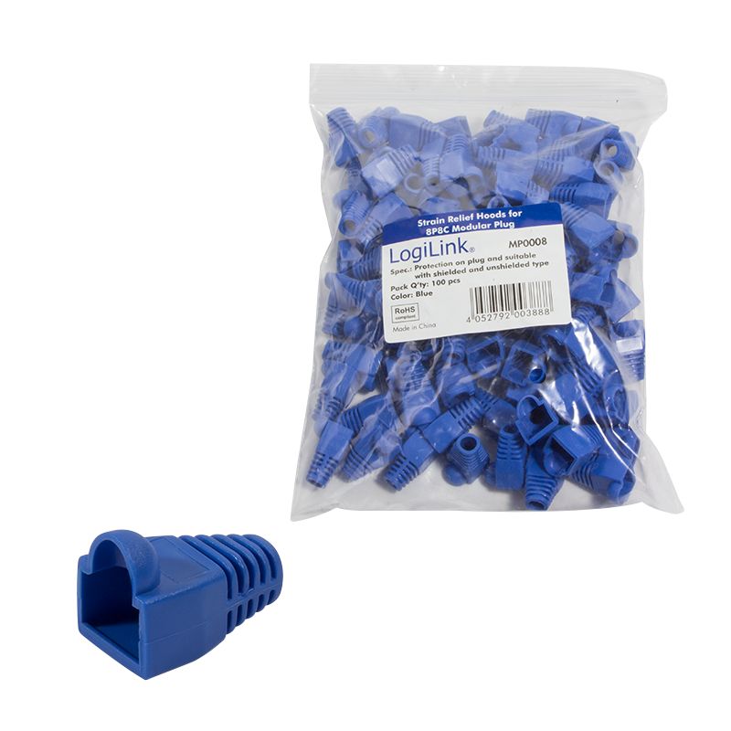 Hálózati eszközök Logilink Strain Relief Hoods for Modular Plugs 100 pcs Blue Hálózati eszközök Logilink Strain Relief Hoods for Modular Plugs 100 pcs Blue