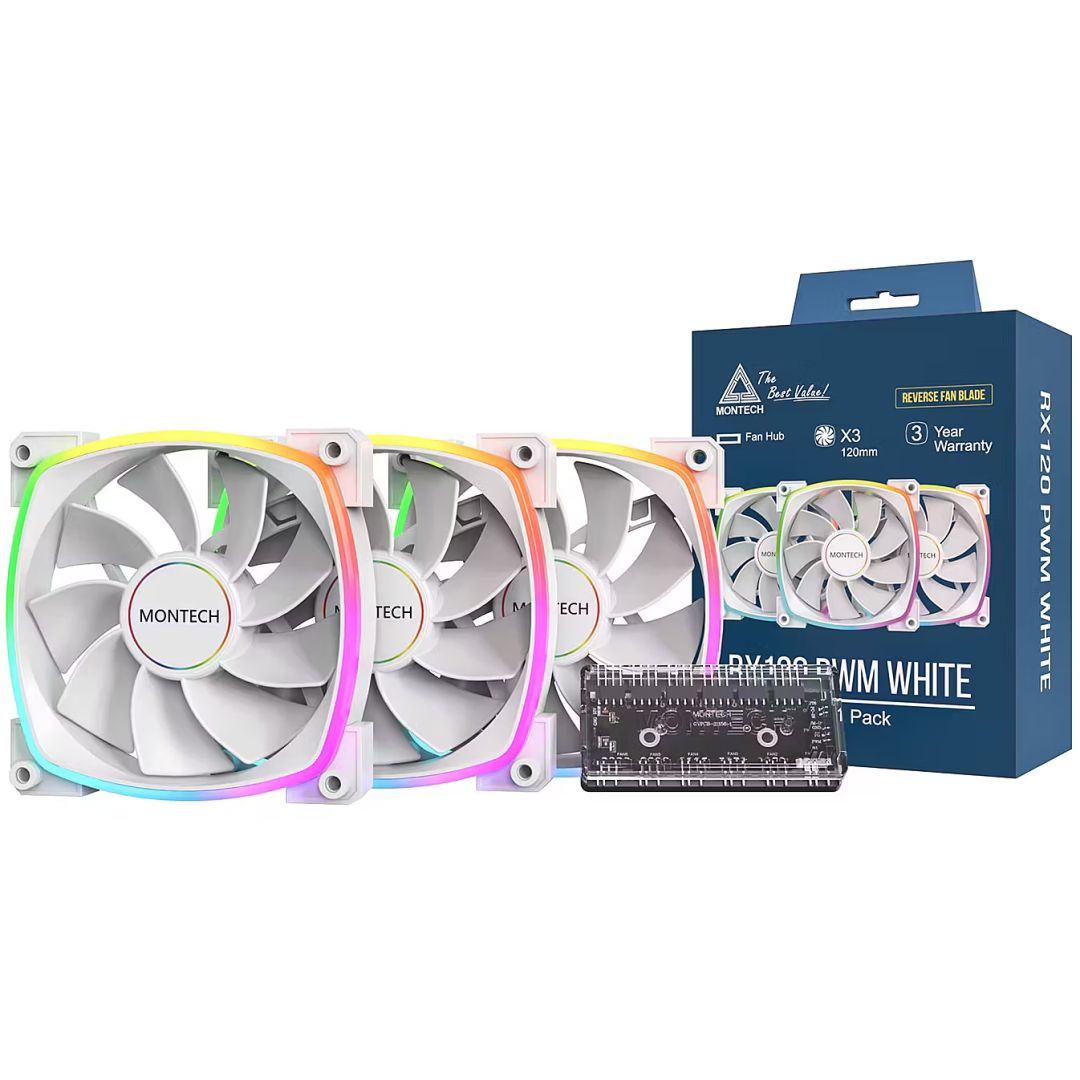 Ventilátorok, Hűtők, Előlapi panelek Montech RX120 PWM 3 in 1 Pack White