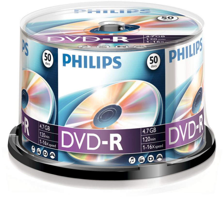 Philips DVD-R 4,7Gb 16x Hengeres 50db/csomag (50-es címke) Philips DVD-R 4,7Gb 16x Hengeres 50db/csomag (50-es címke)