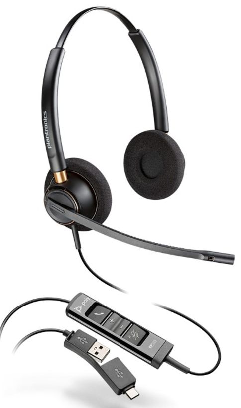 Poly Plantronics EncorePro 525 USB-A USB-C Headset Black Poly Plantronics EncorePro 525 USB-A USB-C Headset Black