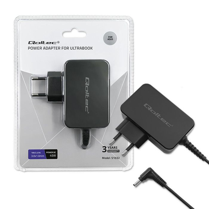 Notebook kiegészítő Qoltec 45W Power Adapter for Asus Black Notebook kiegészítő Qoltec 45W Power Adapter for Asus Black
