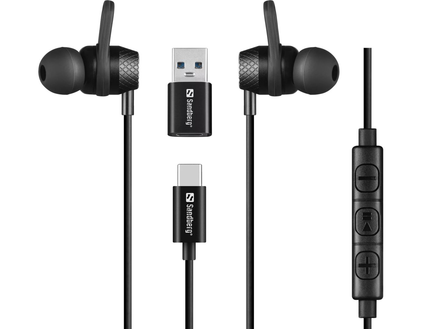 Sandberg USB-C/A In-Earset With Line-Mic Black Sandberg USB-C/A In-Earset With Line-Mic Black