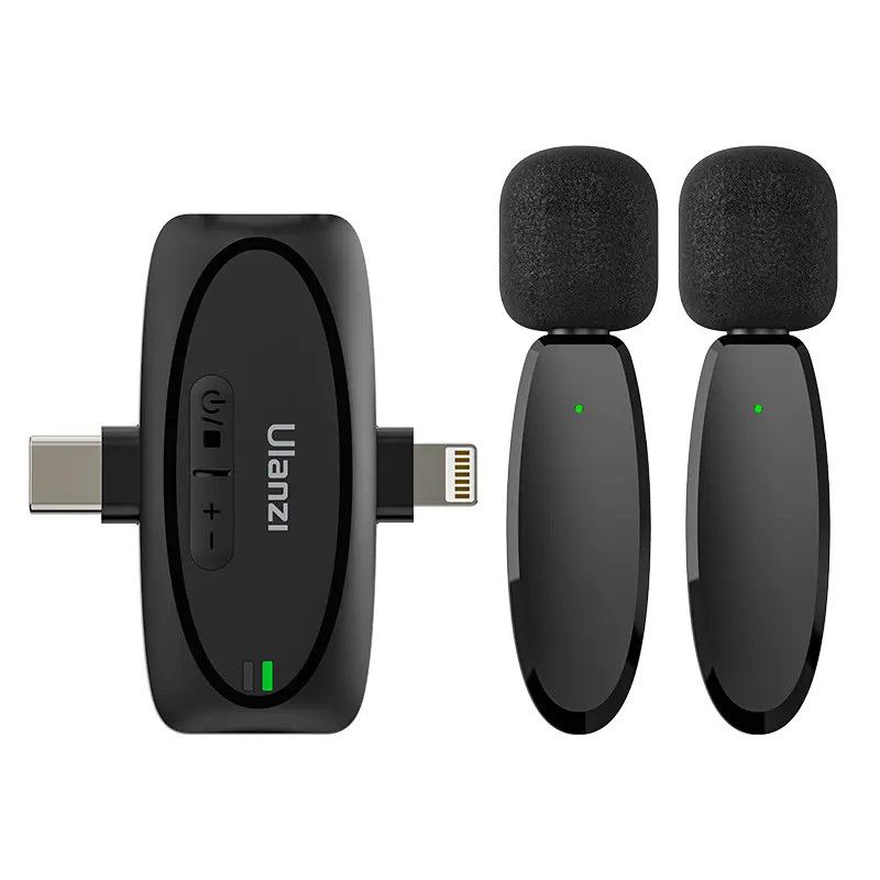 Ulanzi A020GBB1 V6 3-in-1 2db vezeték nélküli lavalier mikrofon lighting usb-c 3.5mm jack Black Ulanzi A020GBB1 V6 3-in-1 2db vezeték nélküli lavalier mikrofon lighting usb-c 3.5mm jack Black