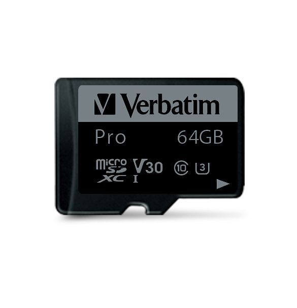 Memóriakártya Verbatim 64GB microSDXC Pro Class 10 U3 V30 + adapterrel Memóriakártya Verbatim 64GB microSDXC Pro Class 10 U3 V30 + adapterrel