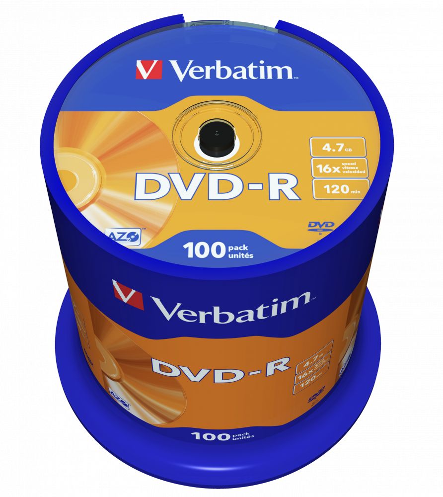 Verbatim DVD-R 4,7Gb 16x Hengeres 100db/csomag (100-as címke) Verbatim DVD-R 4,7Gb 16x Hengeres 100db/csomag (100-as címke)