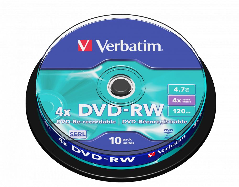 Verbatim DVD-RW 4,7Gb 4x Hengeres 10db/csomag (10-es címke) Verbatim DVD-RW 4,7Gb 4x Hengeres 10db/csomag (10-es címke)