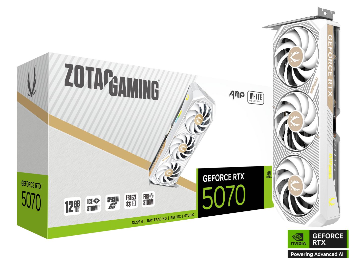 Videókártya Zotac GeForce RTX5070 12GB DDR7 AMP White Edition