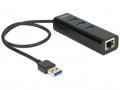 Hálókártya DeLock USB 3.0 Hub 3 Port + 1 Port Gigabit LAN 10/100/1000 Mbps