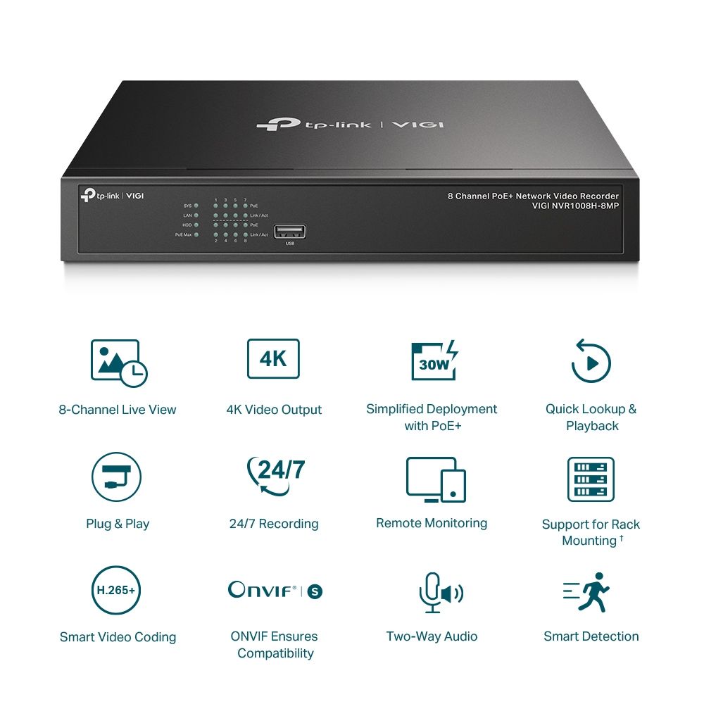 TP-Link VIGI NVR1008H-8MP VIGI 8 Channel P...